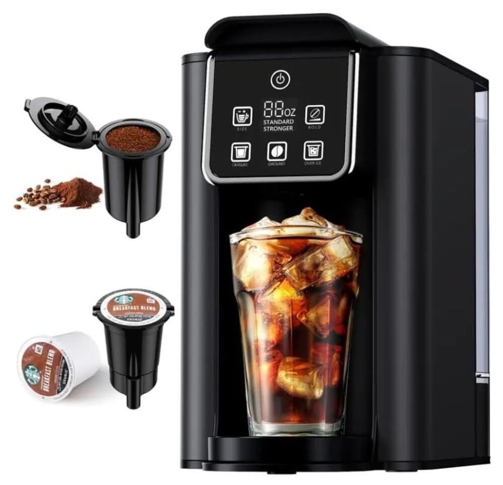 Single Serve Hot & Iced Coffee Maker K-Cup & Grounds 50oz Black NEW